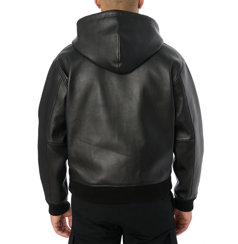 SCRIPT NAPPA LEATHER HOODIE