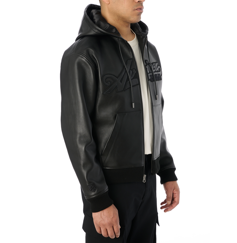 SCRIPT NAPPA LEATHER HOODIE