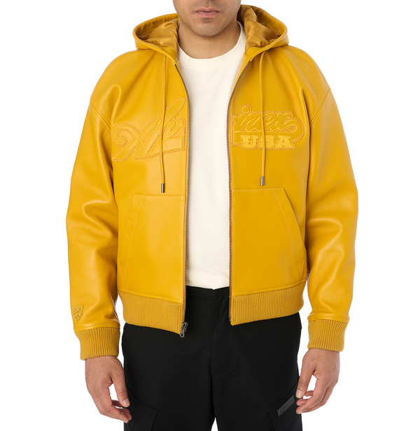 SCRIPT NAPPA LEATHER HOODIE